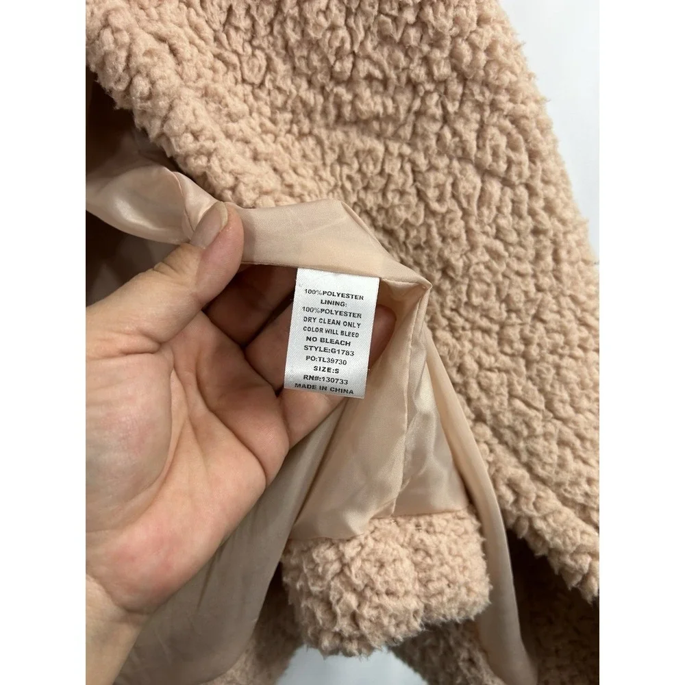 UMGEE Oversized Sherpa Teddy Jacket Size S Open Front Blush Pink Cozy Boho‎ Soft